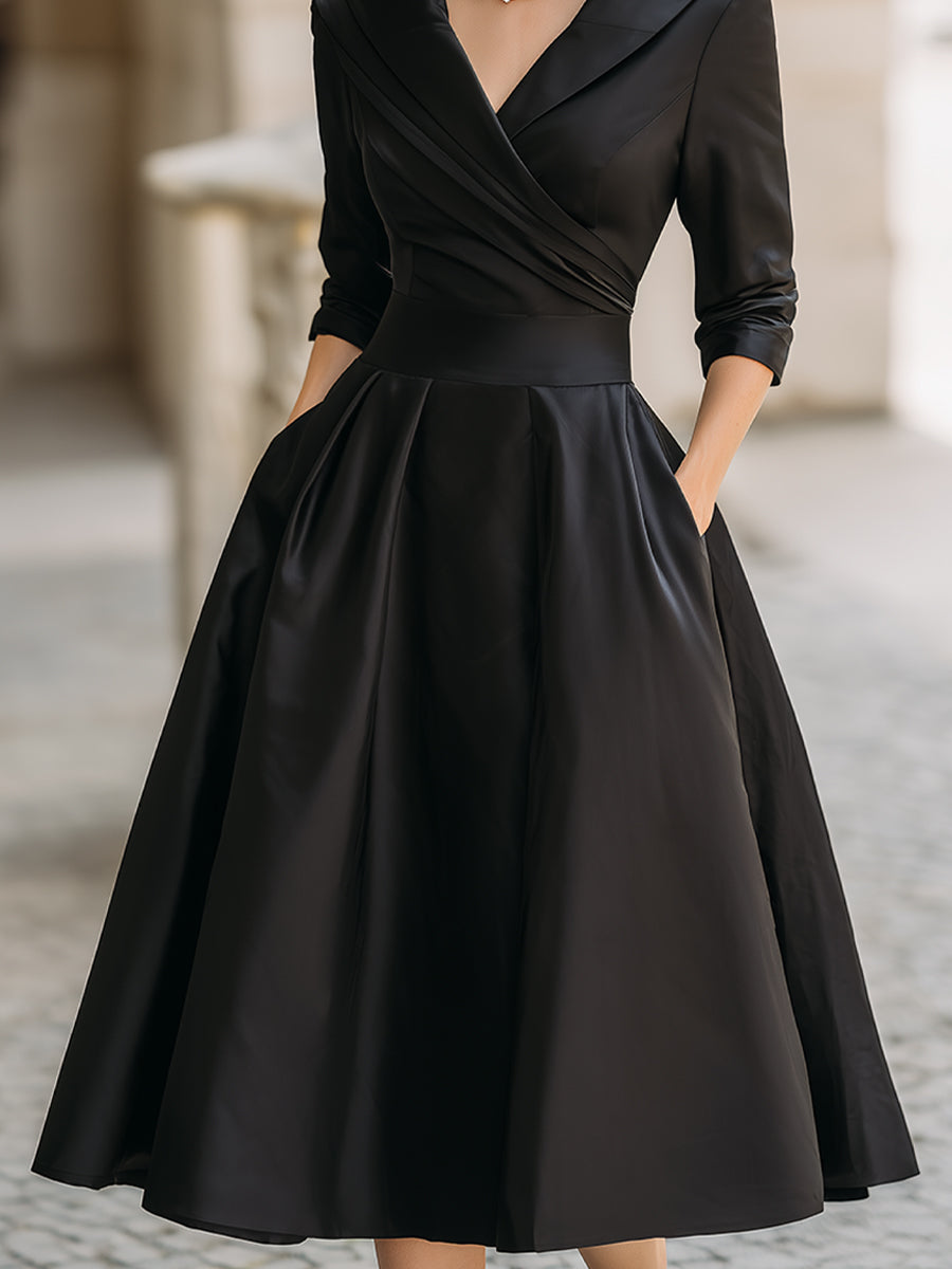 Lea | Elegancka sukienka midi z drapowaniem i sylwetką A-line