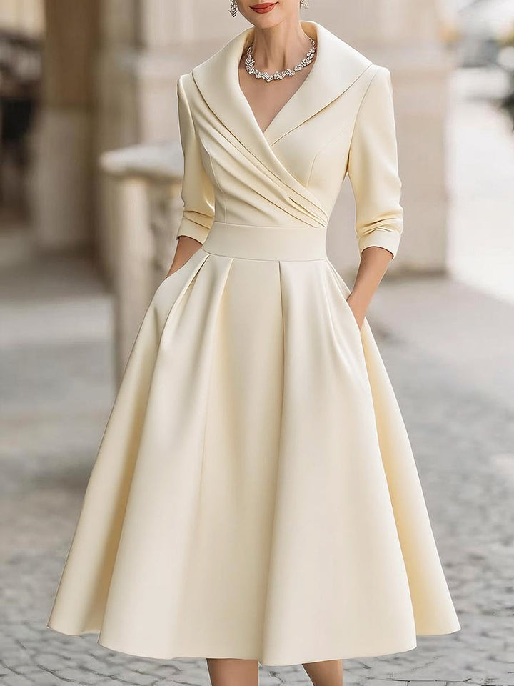 Lea | Elegancka sukienka midi z drapowaniem i sylwetką A-line