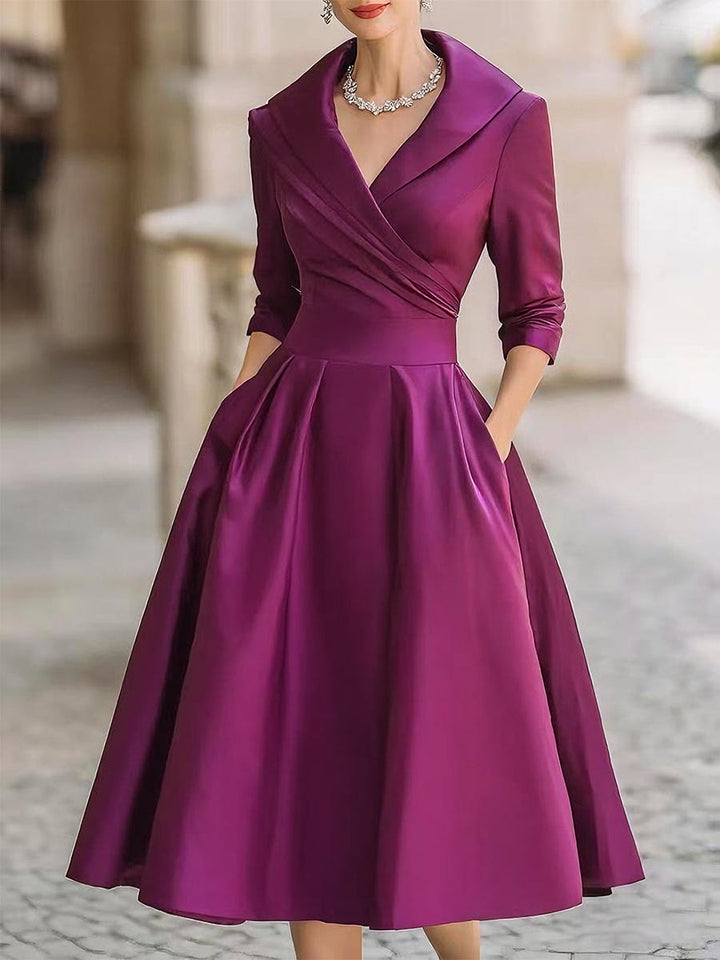 Lea | Elegancka sukienka midi z drapowaniem i sylwetką A-line