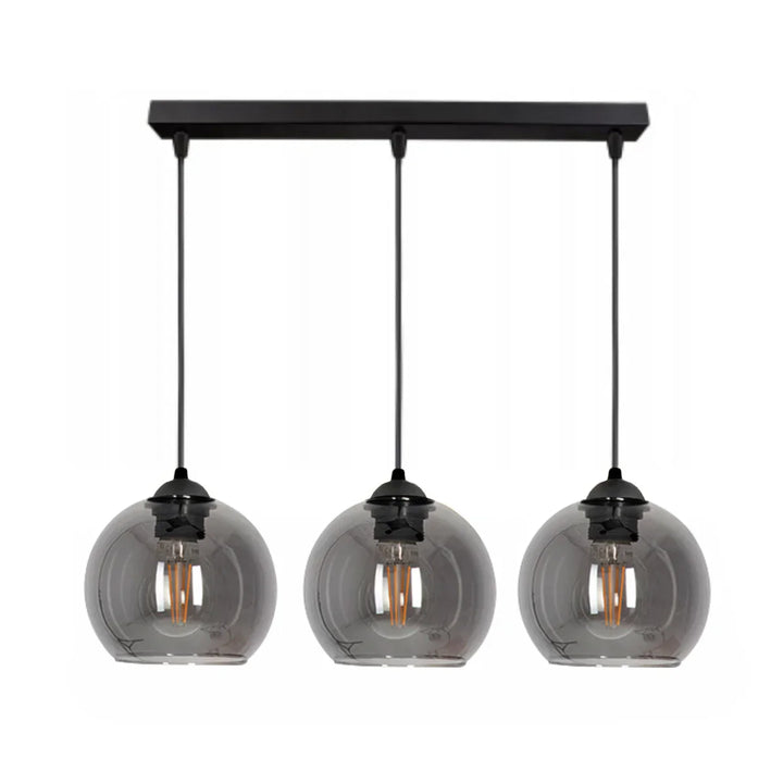 Lampa Wisząca 3-Punktowa Kule Szkło Dymione Czarna LED Salon Jadalnia Wyspa Prosta Belka