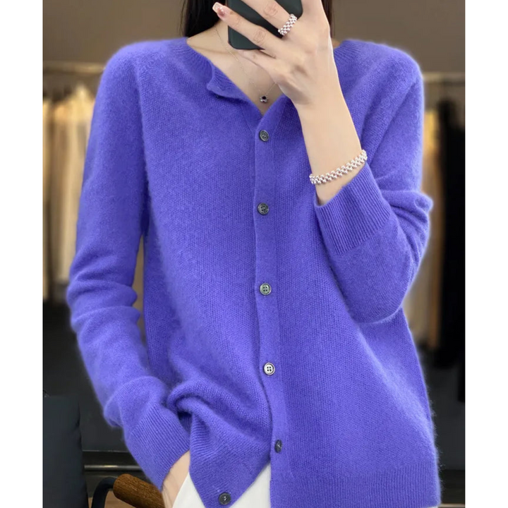 Mercy Kardigan Damski – Elegancki Sweter z Wełny Merynosa i Miękkiego Kaszmiru z Okrągłym Dekoltem