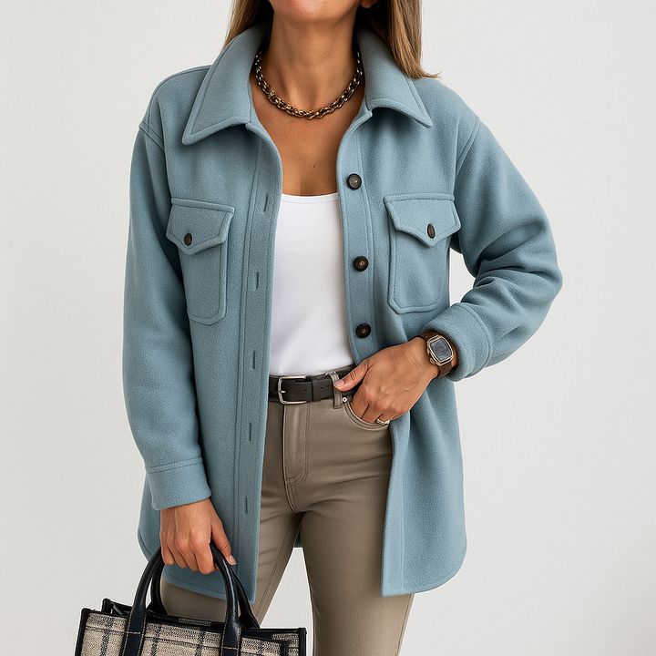 Kayleigh Koszula Damska – Beżowa Oversize o Prostym Kroju, w Stylu Eleganckim i Swobodnym
