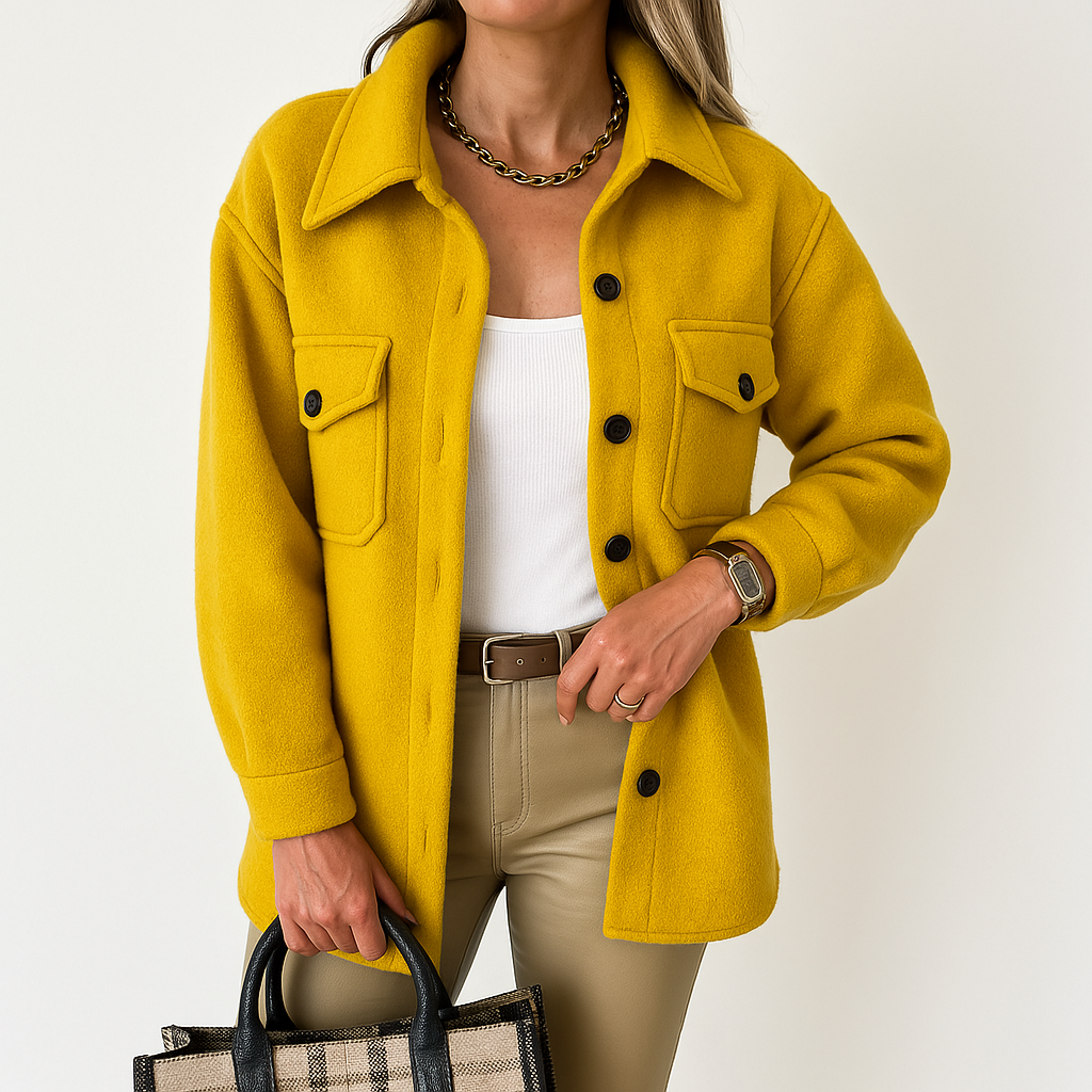 Kayleigh Koszula Damska – Beżowa Oversize o Prostym Kroju, w Stylu Eleganckim i Swobodnym