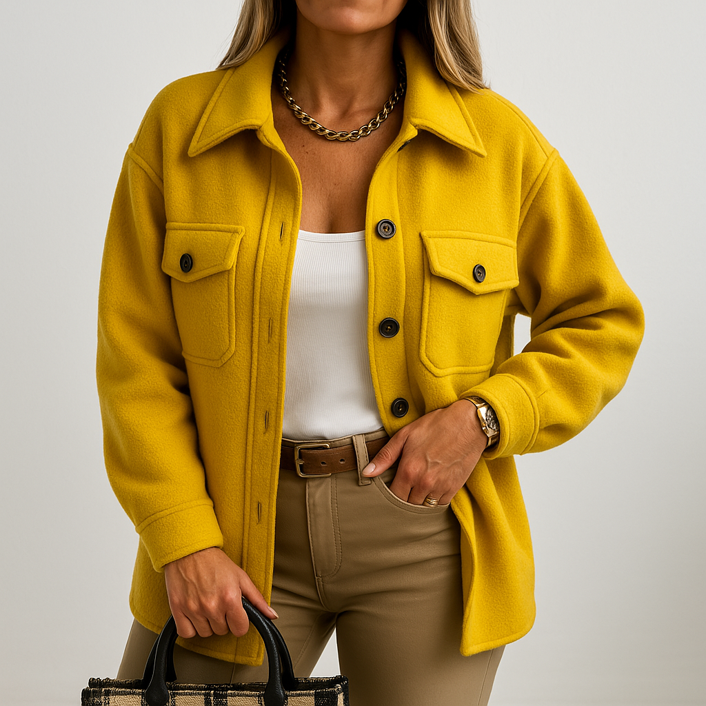 Kayleigh Koszula Damska – Beżowa Oversize o Prostym Kroju, w Stylu Eleganckim i Swobodnym