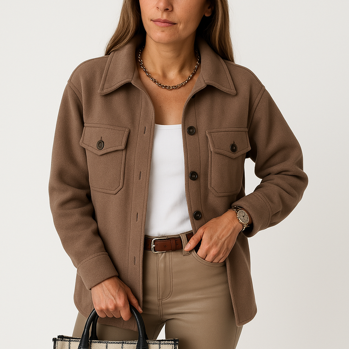 Kayleigh Koszula Damska – Beżowa Oversize o Prostym Kroju, w Stylu Eleganckim i Swobodnym