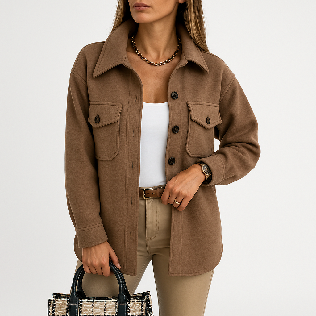 Kayleigh Koszula Damska – Beżowa Oversize o Prostym Kroju, w Stylu Eleganckim i Swobodnym
