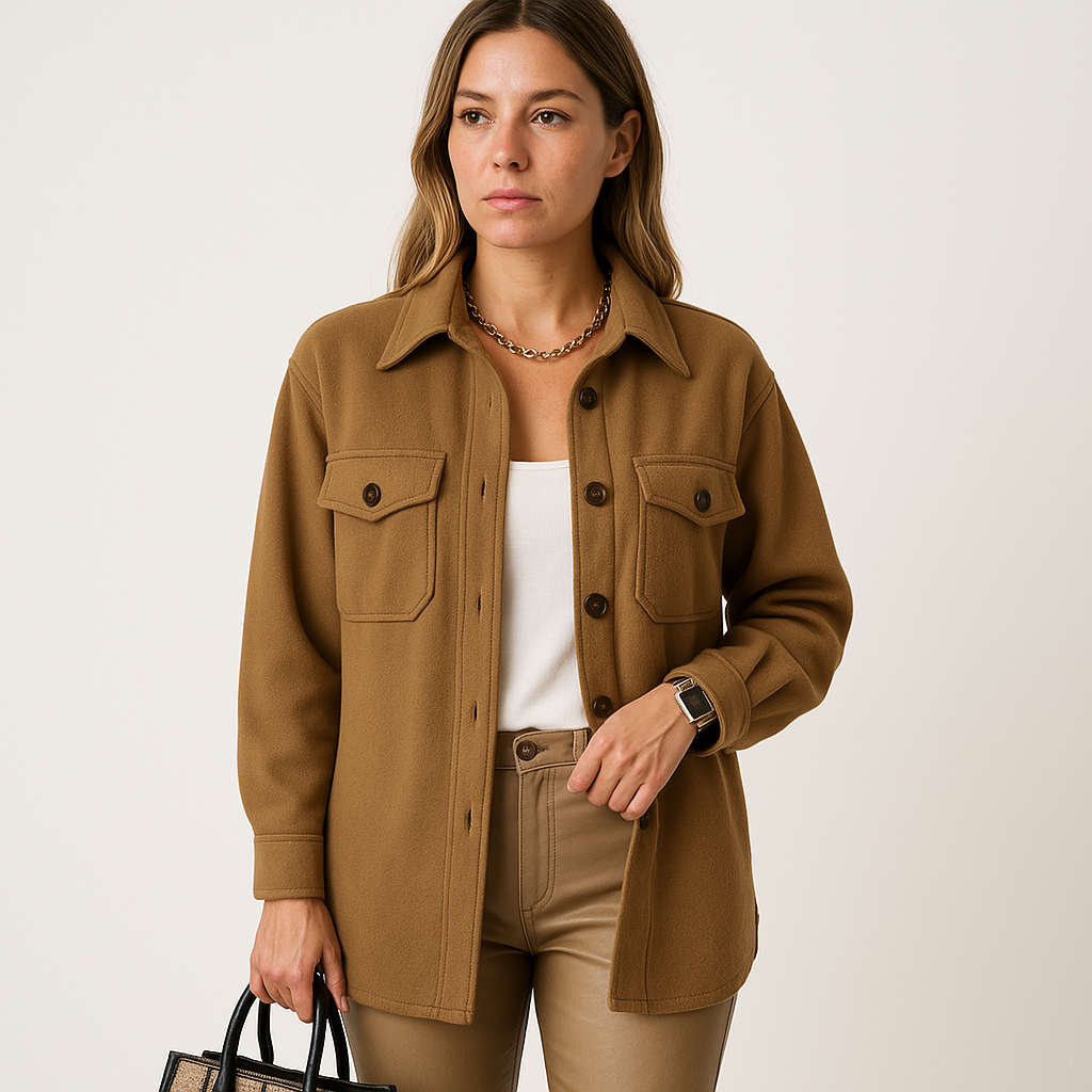 Kayleigh Koszula Damska – Beżowa Oversize o Prostym Kroju, w Stylu Eleganckim i Swobodnym