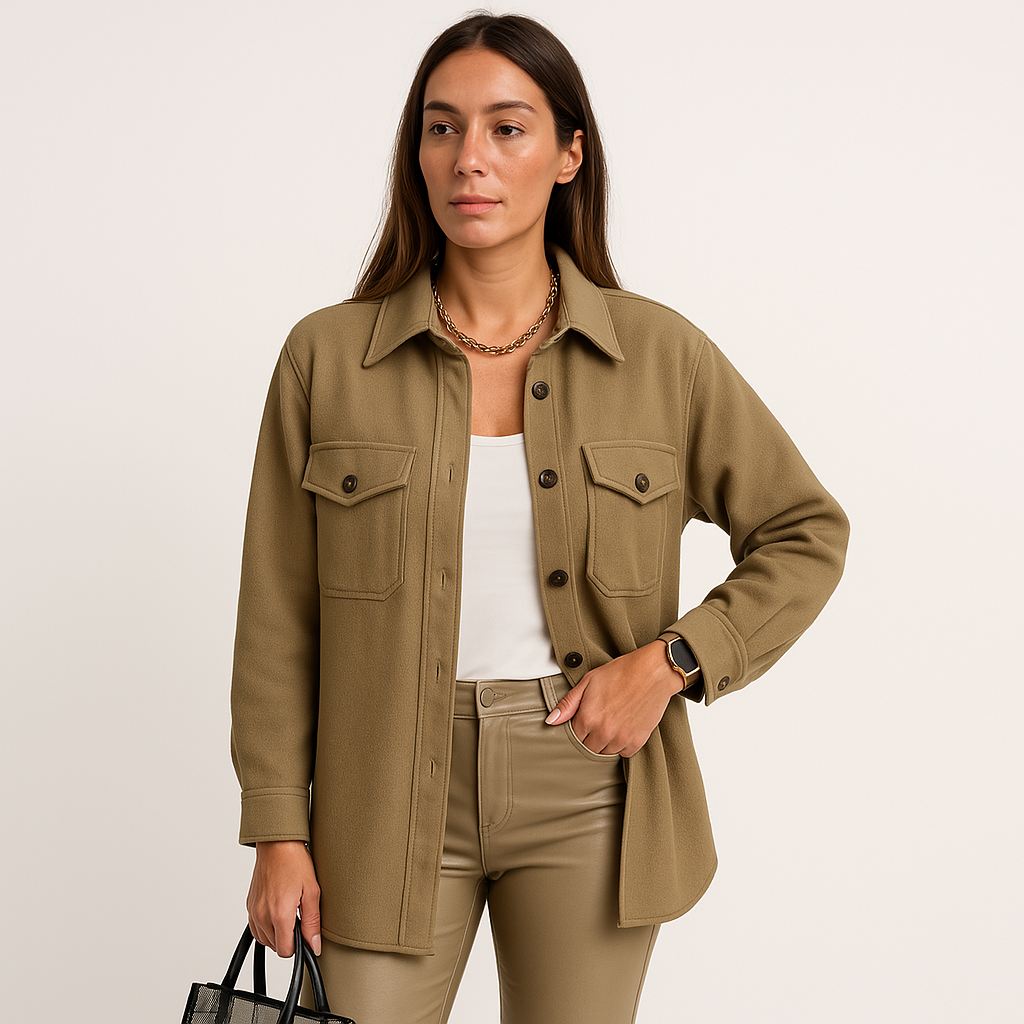 Kayleigh Koszula Damska – Beżowa Oversize o Prostym Kroju, w Stylu Eleganckim i Swobodnym