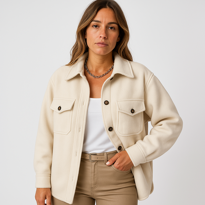 Kayleigh Koszula Damska – Beżowa Oversize o Prostym Kroju, w Stylu Eleganckim i Swobodnym