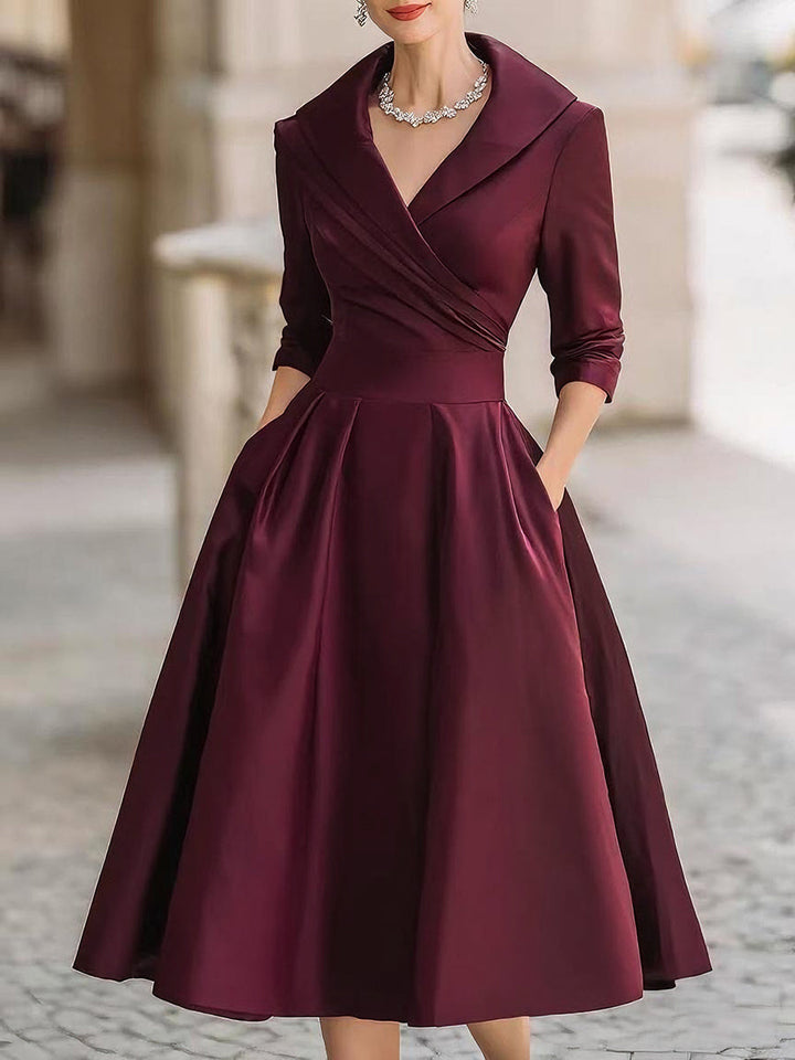 Lea | Elegancka sukienka midi z drapowaniem i sylwetką A-line