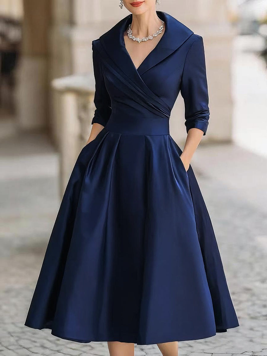Lea | Elegancka sukienka midi z drapowaniem i sylwetką A-line
