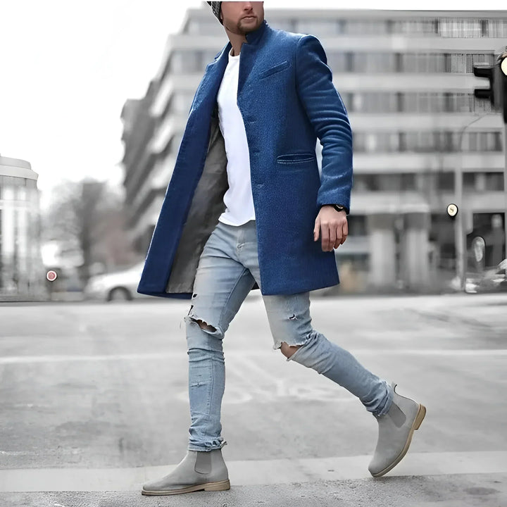 James Płaszcz Długi Męski – Elegancki Prochowiec z Ciepłej Wełny w Ponadczasowym Stylu