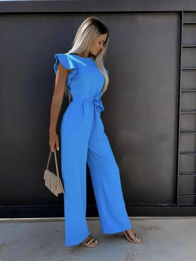 Jessy Kombinezon Damski – Luźny Jumpsuit z Rękawami Motylkowymi i Pasek Podkreślający Talię