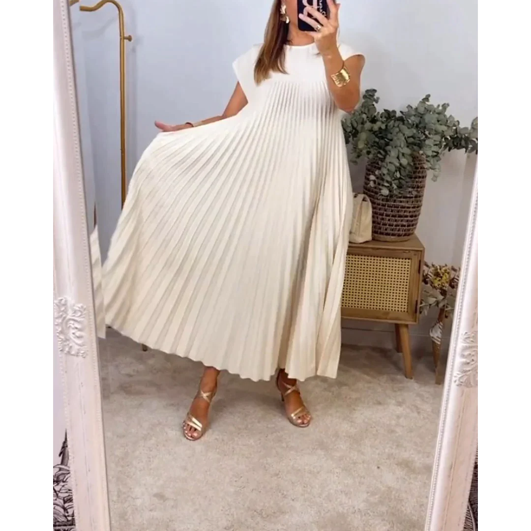 Esther Sukienka Bez Rękawów Damska – Elegancka Plisowana Sukienka w Jednolitym Kolorze na Lato i Stylowe Wyjścia