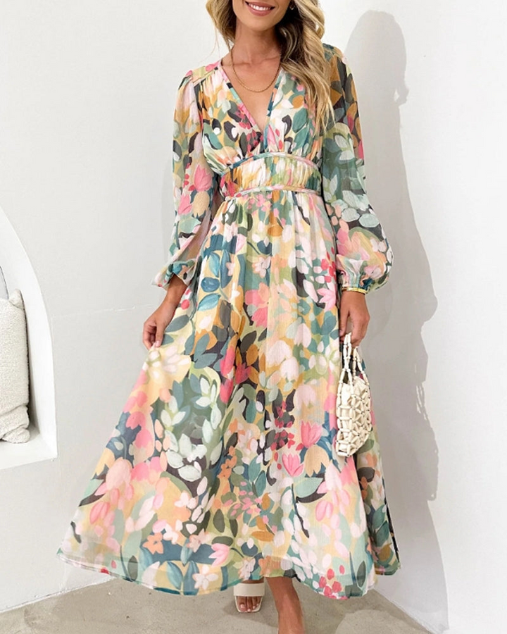 Vivian Damska Sukienka Maxi – Lekka Letnia Sukienka z Wielokolorowym Kwiatowym Wzorem i Eleganckim Krojem
