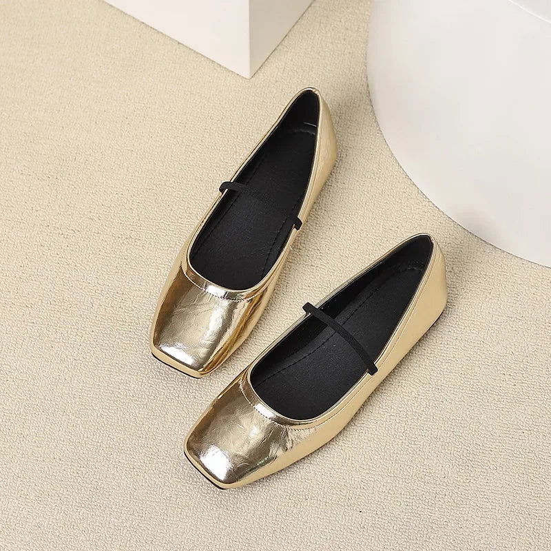 Maggie Baleriny Damskie – Eleganckie i Nowoczesne Buty Metalizowane z Kwadratowym Noskiem