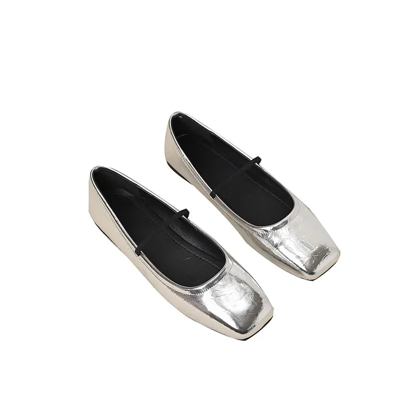 Maggie Baleriny Damskie – Eleganckie i Nowoczesne Buty Metalizowane z Kwadratowym Noskiem