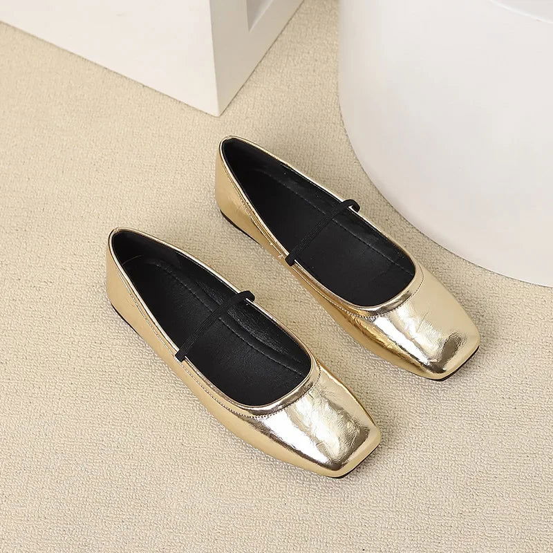 Maggie Baleriny Damskie – Eleganckie i Nowoczesne Buty Metalizowane z Kwadratowym Noskiem