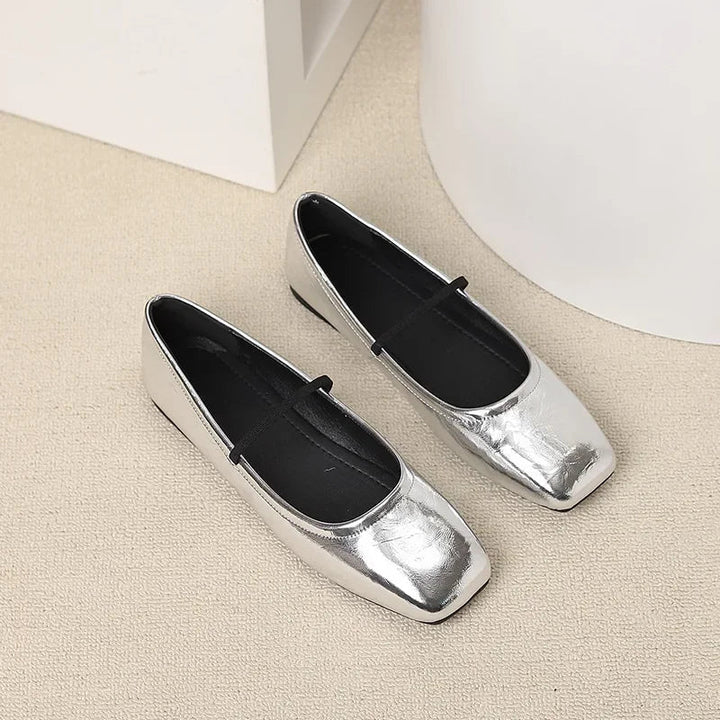 Maggie Baleriny Damskie – Eleganckie i Nowoczesne Buty Metalizowane z Kwadratowym Noskiem