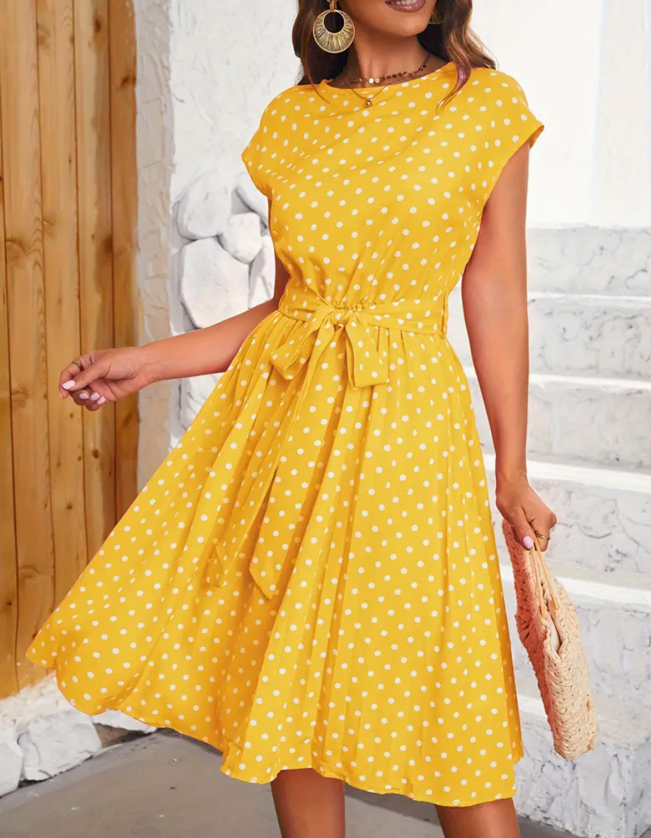 Letnia sukienka damska Thea – Vintage sukienka w kropki o płynnym kroju i ponadczasowej elegancji