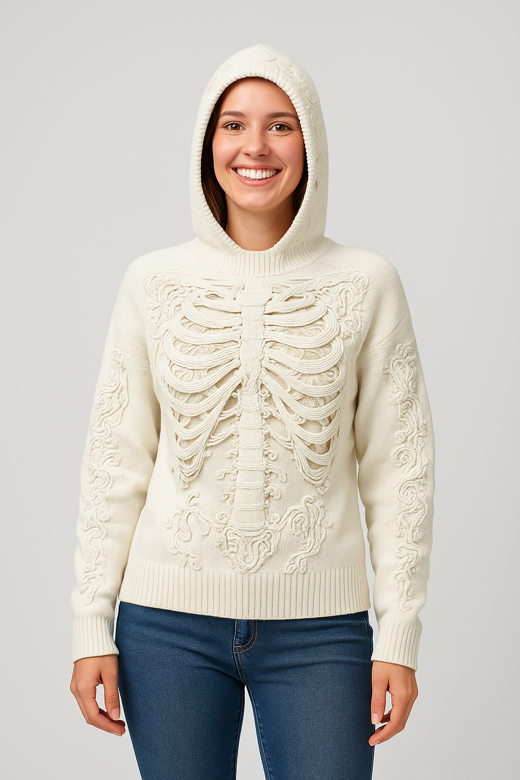 Eluned | 3D Halloween-Inspirowany Szkieletowy Sweter z Kapturem
