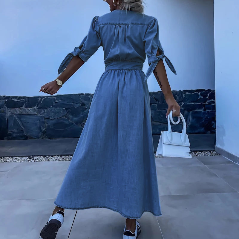 Jane Sukienka Jeansowa Damska – Długa Sukienka z Denimu z Guzikami & Swobodny, Kobiecy Look