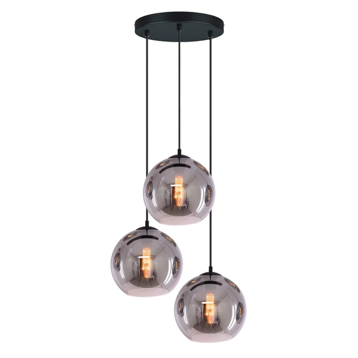 Lampa wisząca 3-punktowa Kule Szkło Dymione Industrialna Salon Jadalnia Smoke Czarna Szara