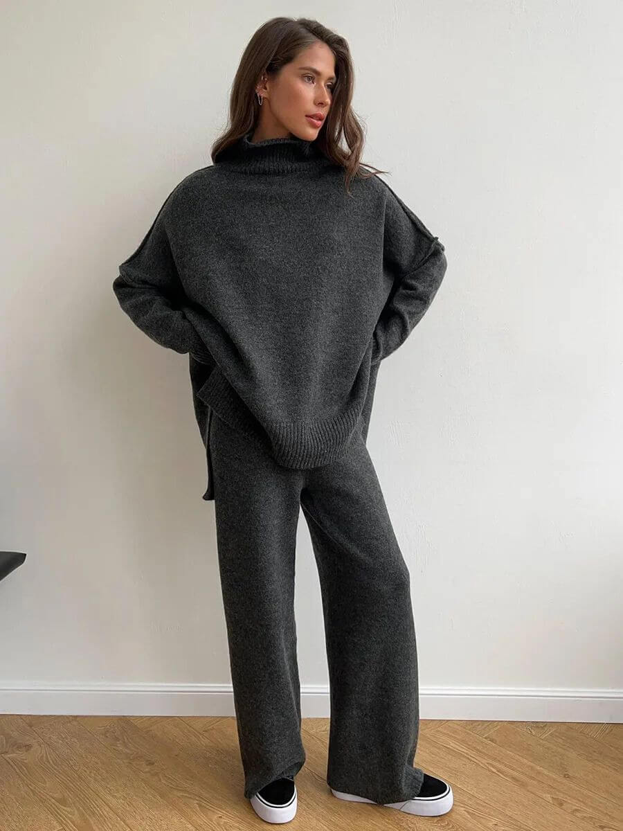 Liora | Minimalistyczny Zestaw Dzianinowy z Eleganckim Golfem