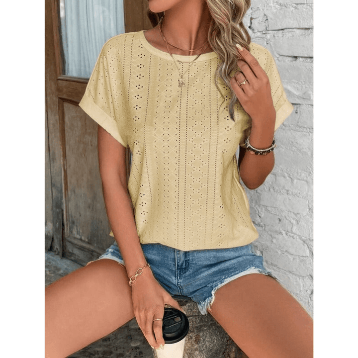 Isaure Damska Bluzka Haftowana – Lekki Materiał, Krótkie Rękawy i Elegancko Casualowy Styl marki Looksy