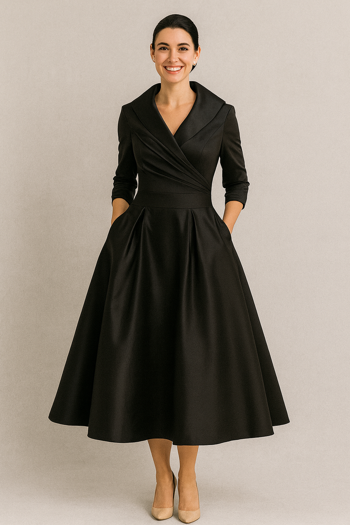 Lea | Elegancka sukienka midi z drapowaniem i sylwetką A-line