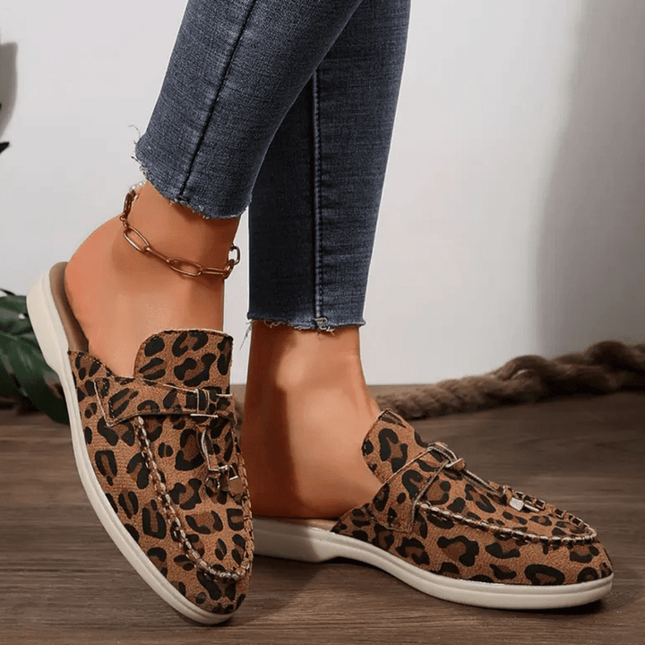 Mokasyny Moira Damskie – Leopardzie mule bez obcasa, z miękką podeszwą i dzikim stylem