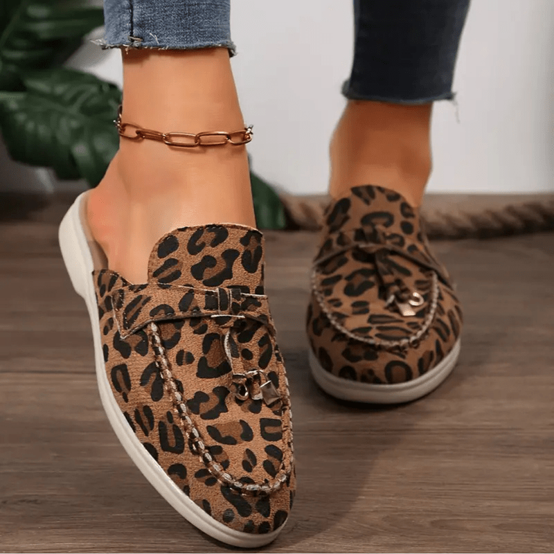 Mokasyny Moira Damskie – Leopardzie mule bez obcasa, z miękką podeszwą i dzikim stylem