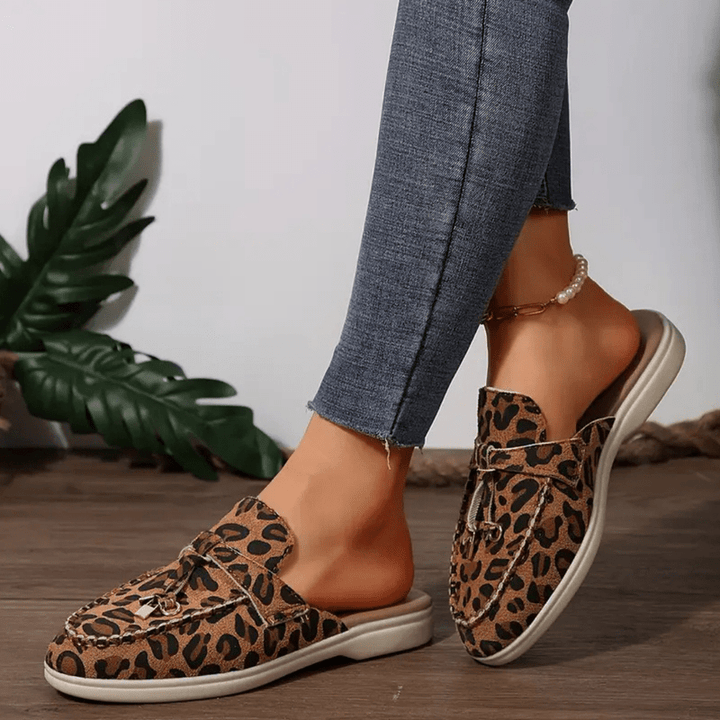 Mokasyny Moira Damskie – Leopardzie mule bez obcasa, z miękką podeszwą i dzikim stylem
