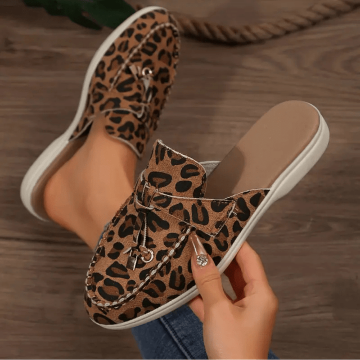 Mokasyny Moira Damskie – Leopardzie mule bez obcasa, z miękką podeszwą i dzikim stylem