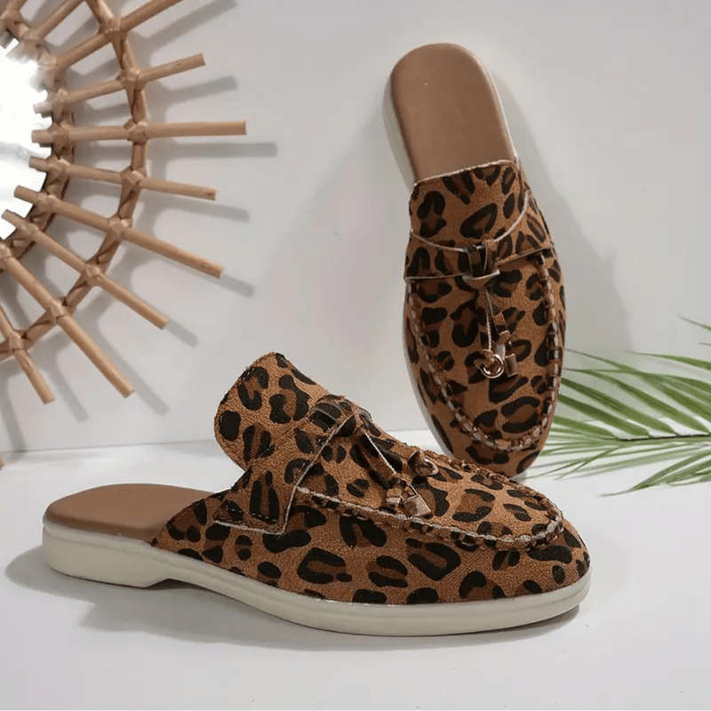 Mokasyny Moira Damskie – Leopardzie mule bez obcasa, z miękką podeszwą i dzikim stylem
