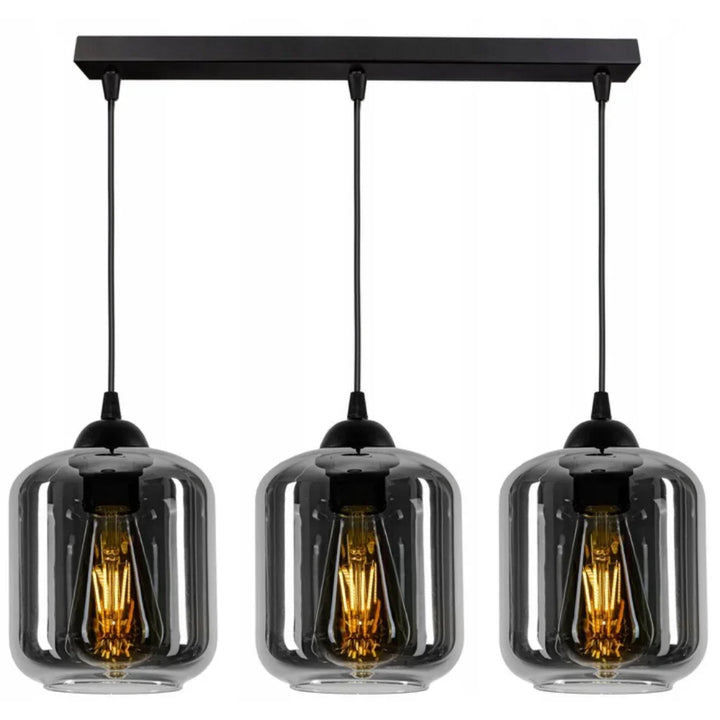 Lampa Wisząca Podłużna 3-Punktowa Szkło Dymione Czarna Nowoczesna LED Salon Kuchnia 60cm