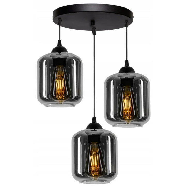 Lampa Wisząca – Industrialna 3 Szklane Kule Czarna „Smoke”