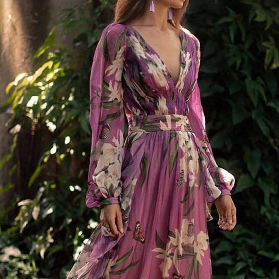 Natalia Sukienka Maxi Damska – Letnia Elegancja, Lekki Poliester i Zwiewny Krój w Kolorze Fioletowym