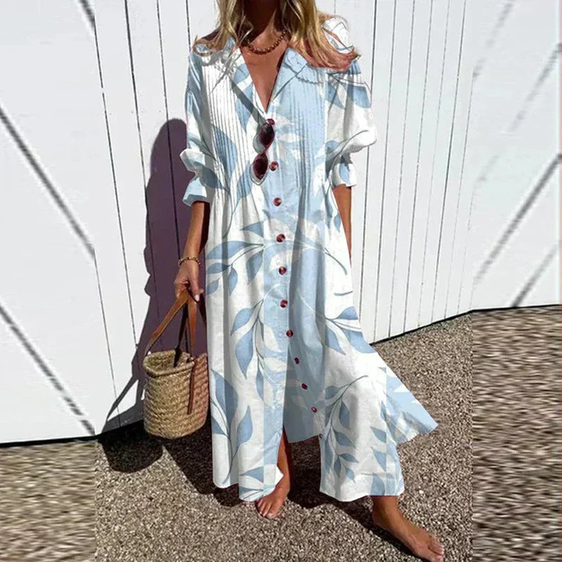 Melissa Długa Sukienka Boho Damska – Głęboki Dekolt w Serek, Zwiewna i Lekka Sylwetka na Lato
