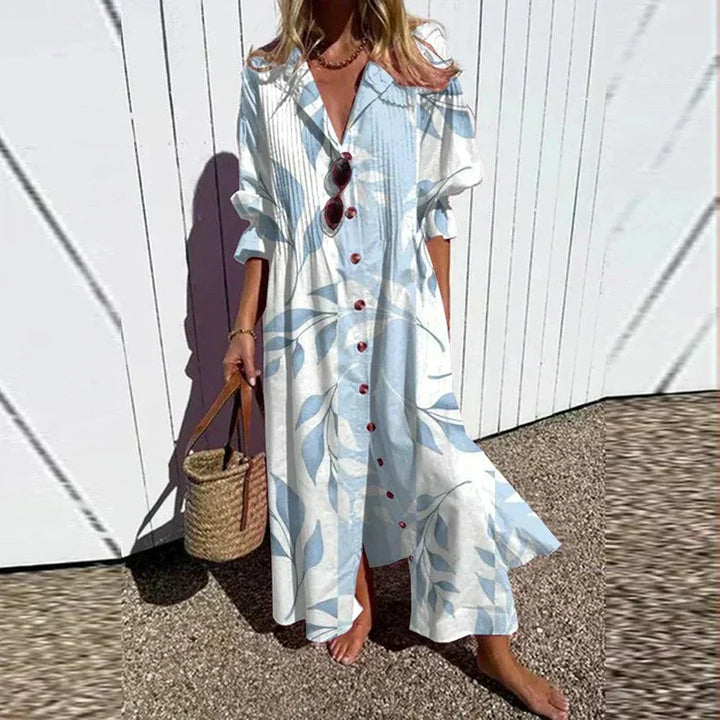 Melissa Długa Sukienka Boho Damska – Głęboki Dekolt w Serek, Zwiewna i Lekka Sylwetka na Lato