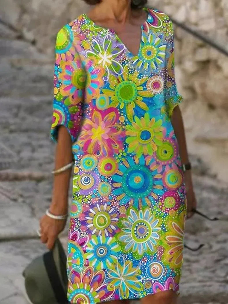 Brianna Sukienka Boho Damska – Letnia Sukienka w Kwiatowy Wzór ze Zwiewnym Krojem i Swobodnym, Eleganckim Stylem