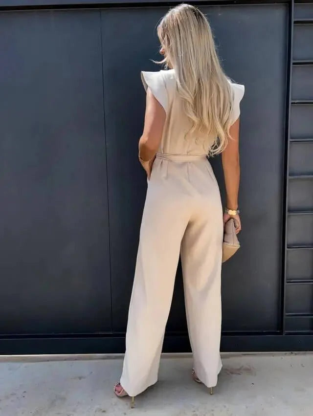 Jessy Kombinezon Damski – Luźny Jumpsuit z Rękawami Motylkowymi i Pasek Podkreślający Talię
