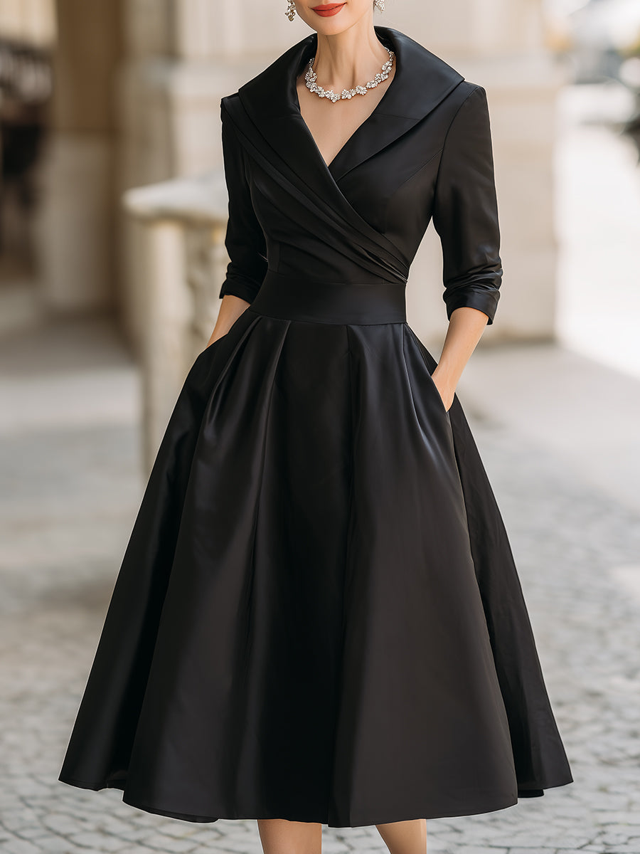 Lea | Elegancka sukienka midi z drapowaniem i sylwetką A-line