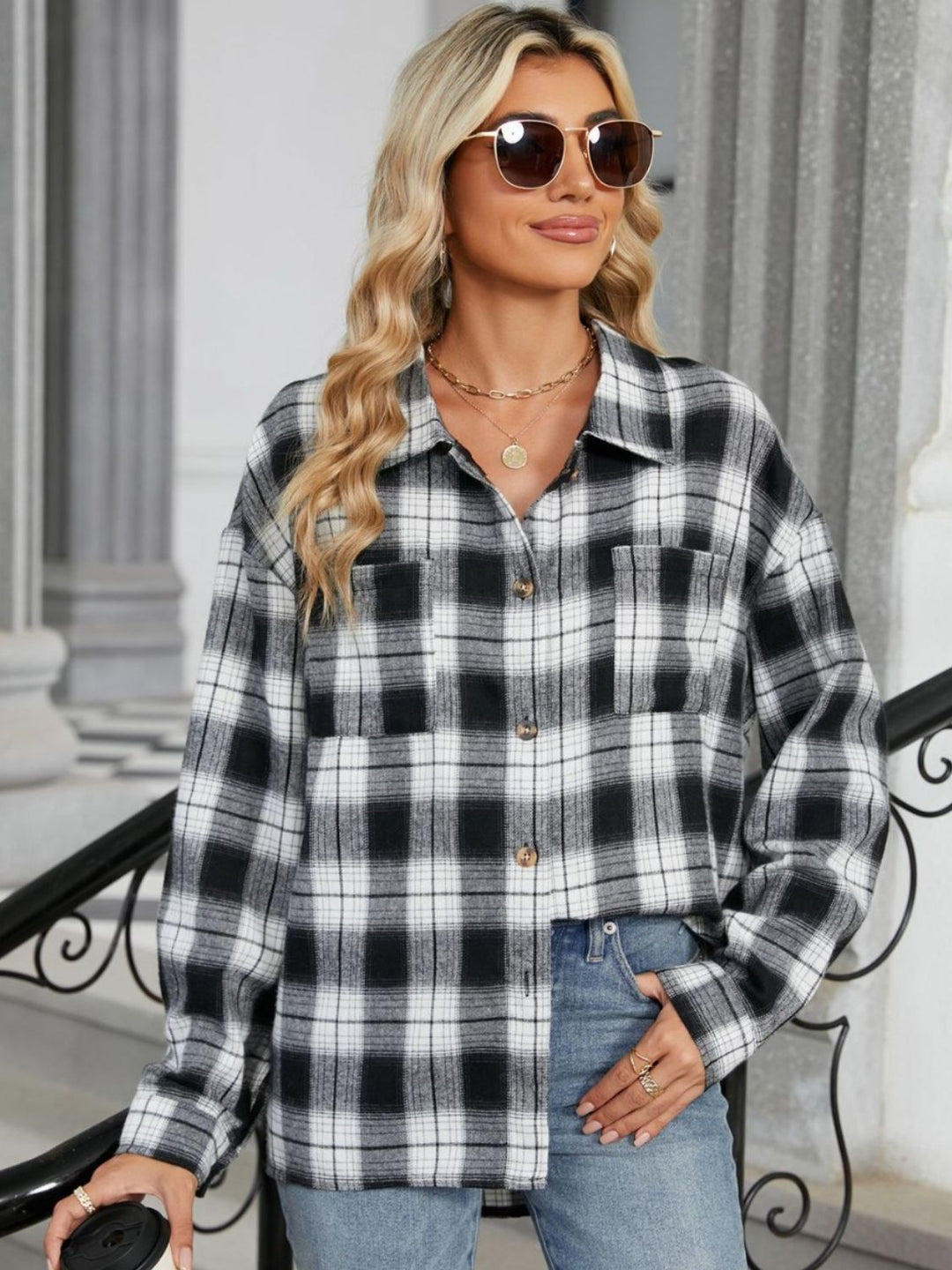 Ley Koszula Damska – Elegancka Koszula w Kratę z Długim Rękawem w Stylu Casual Chic