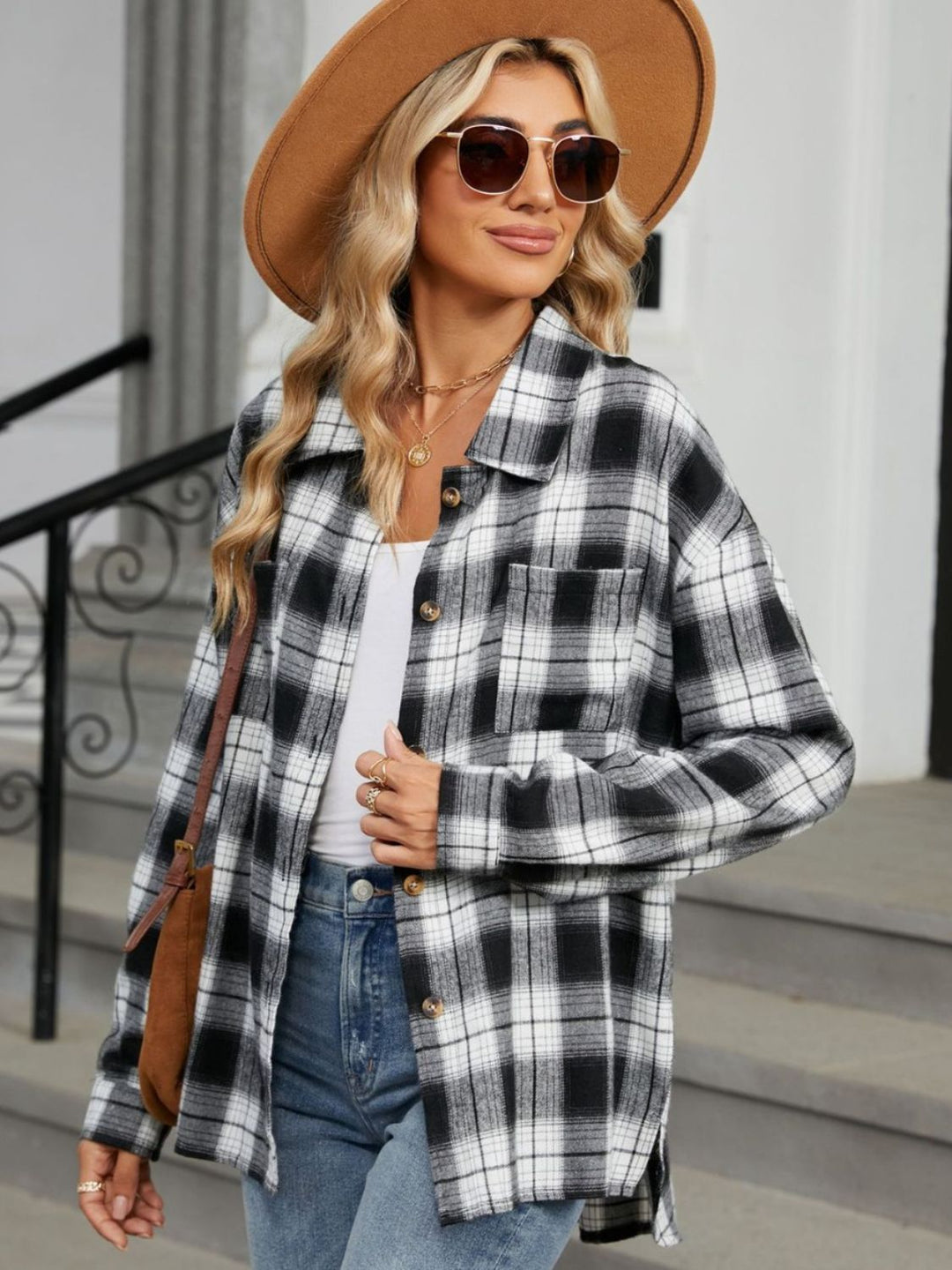 Ley Koszula Damska – Elegancka Koszula w Kratę z Długim Rękawem w Stylu Casual Chic