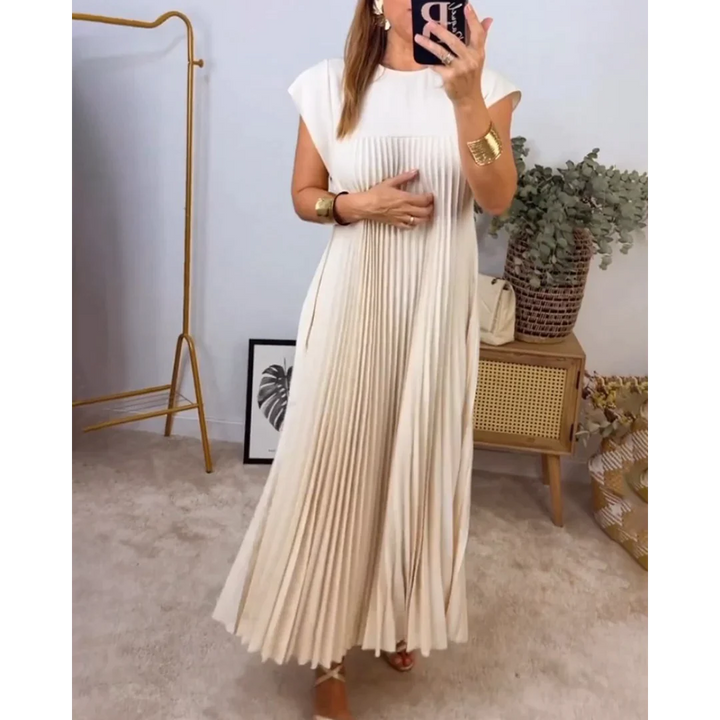 Esther Sukienka Bez Rękawów Damska – Elegancka Plisowana Sukienka w Jednolitym Kolorze na Lato i Stylowe Wyjścia