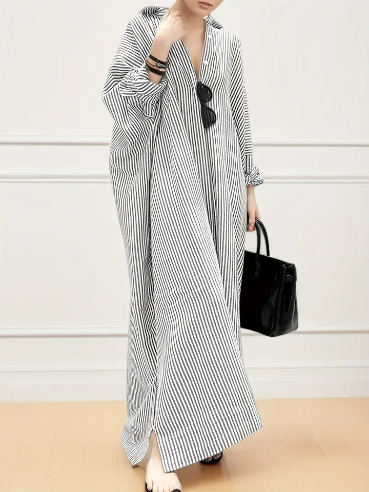 Genevieve Sukienka Maxi Damska – Letnia Oversize Sukienka w Paski o Minimalistycznym i Szykownym Wyglądzie