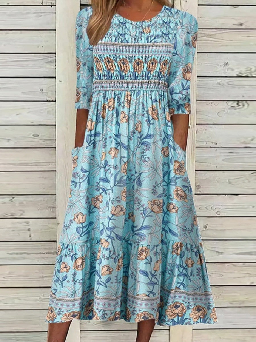 Freya Sukienka Midi Damska – Graficzny Kwiatowy Wzór i Elegancki, Wygodny Krój