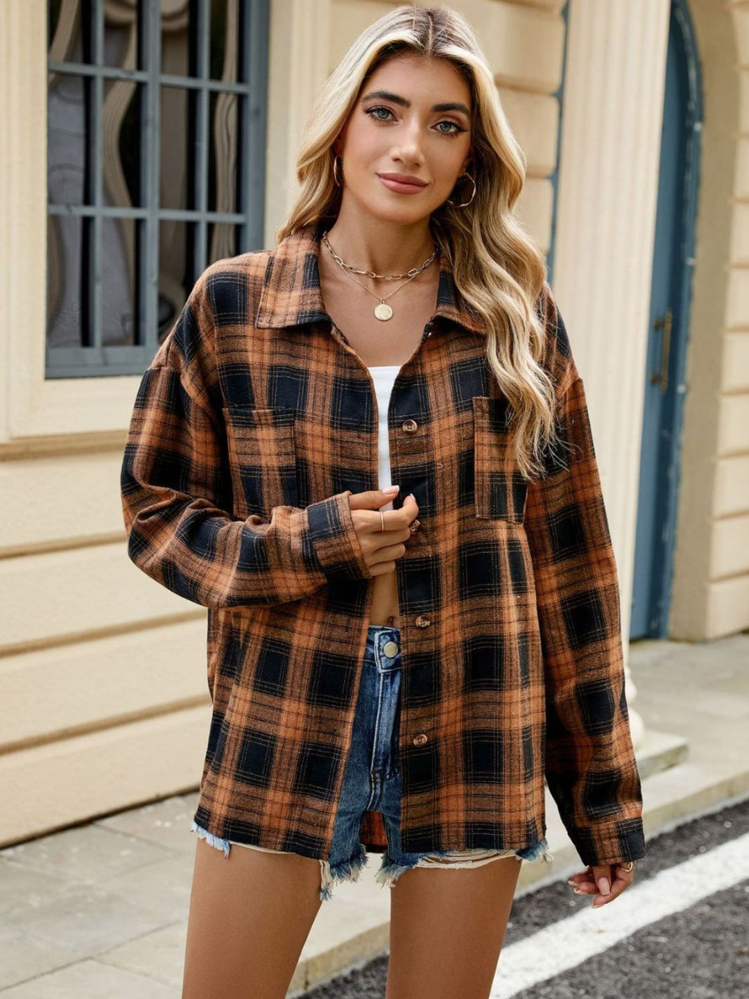 Ley Koszula Damska – Elegancka Koszula w Kratę z Długim Rękawem w Stylu Casual Chic