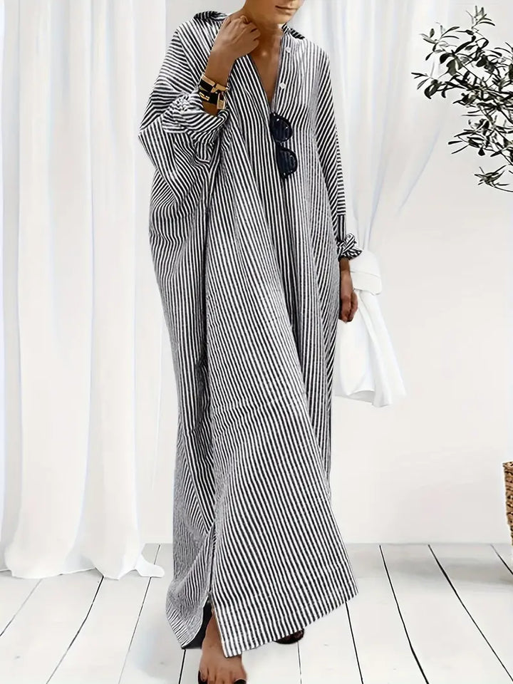 Genevieve Sukienka Maxi Damska – Letnia Oversize Sukienka w Paski o Minimalistycznym i Szykownym Wyglądzie